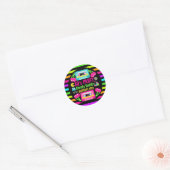 Sticker Rond Retro Neon 80s fête d'anniversaire (Enveloppe)