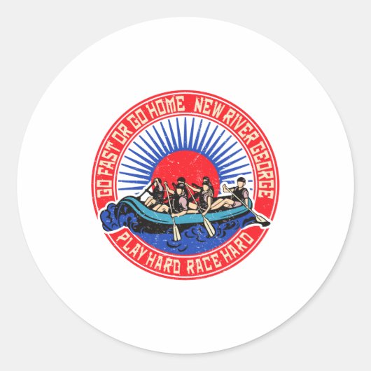 Sticker Rond Retro New River George Rafting  (Devant)