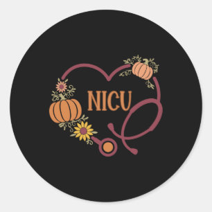 Sticker Rond Retro Nicu Infirmière Stethoscope Coeur Citrouille