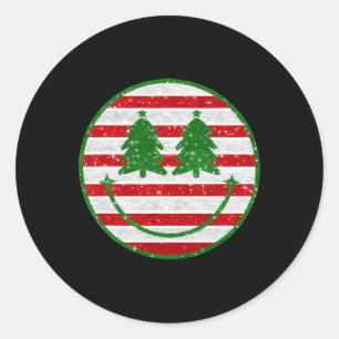 Sticker Rond Retro Noël Arbre Sourire Visage Noël Filles Ados