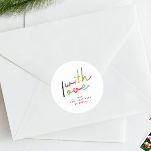 Sticker Rond rétro Noël coloré avec amour adresse de retour