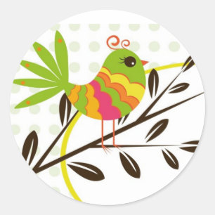 Sticker Rond Rétro oiseau et fleurs