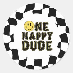 Sticker Rond Retro One Happy Dude Première fête d'anniversaire