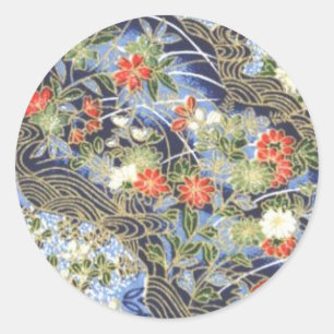 Sticker Rond Rétro origami japonais vintage Chiyogami de kimon