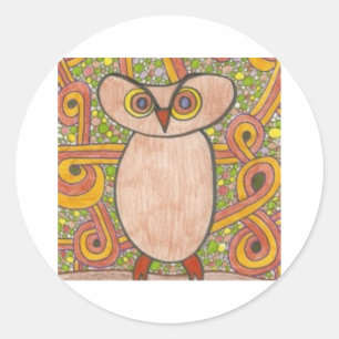 Sticker Rond Retro Owl