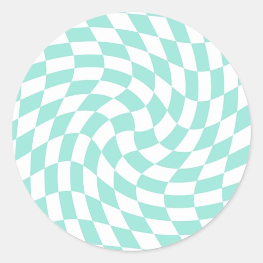 Sticker Rond Retro Pastel Blue Chèques déroutés À damiers (Devant)