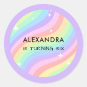 Sticker Rond Retro Pastel Cute Rainbow 6th Birthday (Devant)