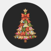 Sticker Rond Retro Patchwork Bow Christmas,rustic Country Chris (Devant)