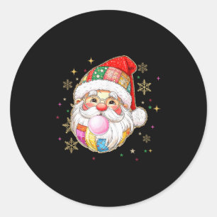 Sticker Rond Retro Patchwork Santa Claus Noël Preppy Joyeux Joy