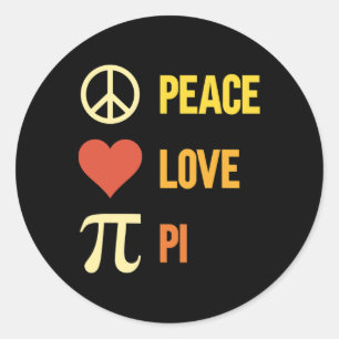 Sticker Rond Retro Peace Love Pi 3.14 Happy Pi Day Math Pi