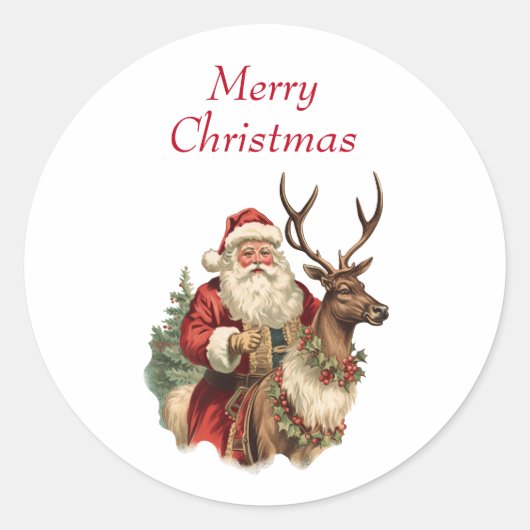 Sticker Rond Retro Père Noël classique Noël traditionnel (Devant)