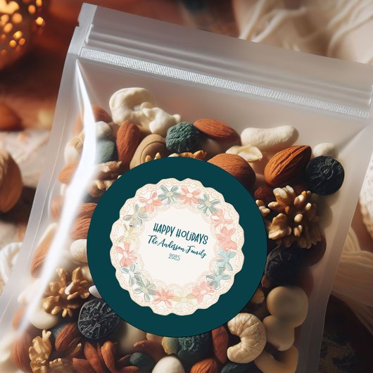 Sticker Rond Retro Pink Green Christmas