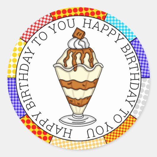 Sticker Rond Retro Pop Art Caramel Crème glacée Sundae (Devant)
