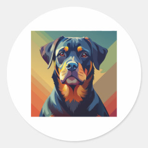 Sticker Rond Retro Pop Art Rottweiler - Portrait de chien color