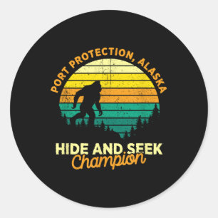 Sticker Rond Retro Port Protection, Alaska Big Foot Souvenir