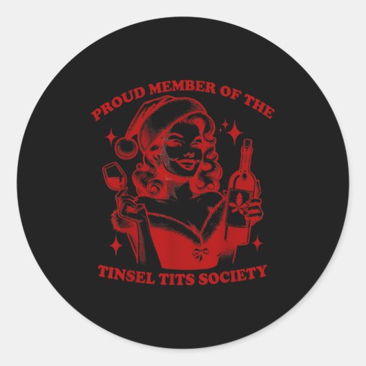 Sticker Rond Retro Proud Member Of Tinsel Society Lady Christma (Devant)