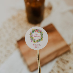 Sticker Rond Retro Quirky Coloré Noël Bow Wreath