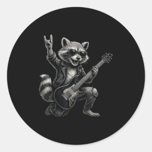 Sticker Rond Retro Raccoon Rock Music Cadeau Hommes Enfants Fem