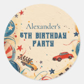 Sticker Rond Retro Race Car Birthday Party (Devant)