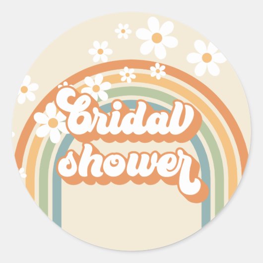 Sticker Rond Retro Rainbow Daisy Super douche nuptiale (Devant)