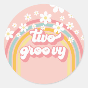 Sticker Rond Retro Rainbow Deux Super 2e anniversaire