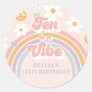 Sticker Rond Retro Rainbow dix ans est une Vibe 10e Anniversair
