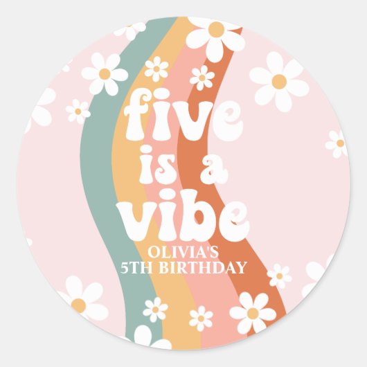 Sticker Rond Retro Rainbow Five est un Vibe Daisy 5e anniversai (Devant)