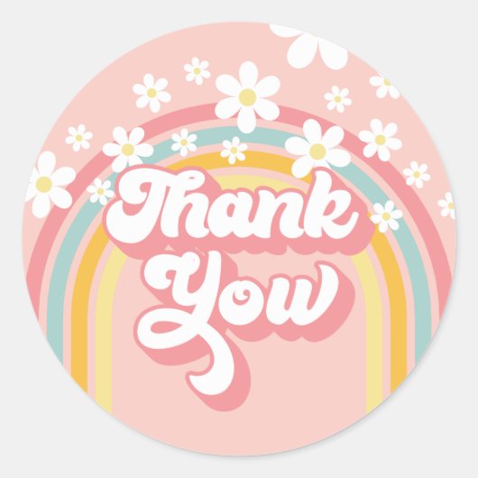Sticker Rond Rétro Rainbow Groovy Merci (Devant)