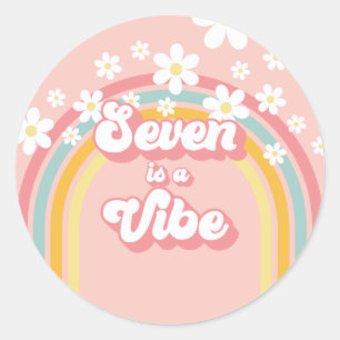 Sticker Rond Retro Rainbow Seven est une Vibe Groovy 7ème Anniv