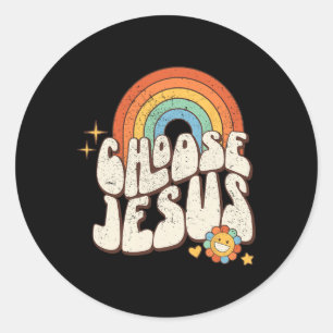 Sticker Rond Retro Rainbow Super Choisissez Jesus Christian Rel