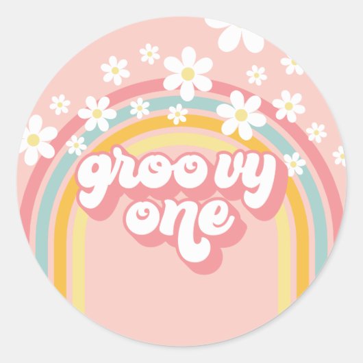 Sticker Rond Retro Rainbow Super un 1er anniversaire (Devant)