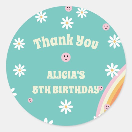 Sticker Rond Retro Rainbow Super Vibe Anniversaire (Devant)