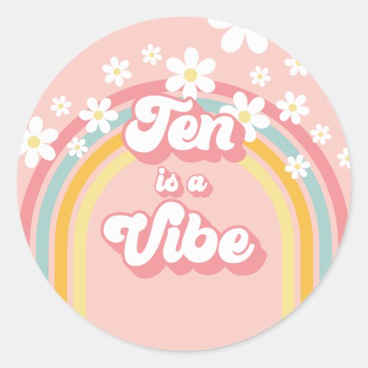 Sticker Rond Retro Rainbow Ten est un Vibe Super 10e anniversai (Devant)