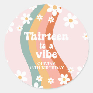 Sticker Rond Retro Rainbow Thirteen est un 13ème anniversaire d