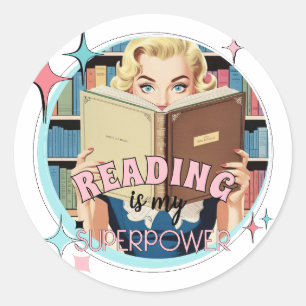 Sticker Rond Retro Reading est mon livre Superpower
