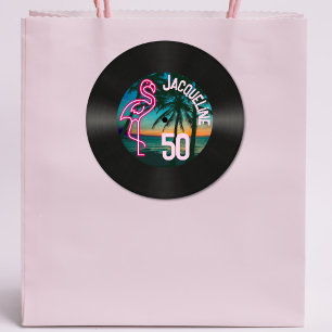 Sticker Rond Retro Record Tropical Neon Flamant rose 50e annive