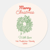Sticker Rond Retro Red Hand Drawn Bows Wreath Merry Christmas (Devant)