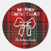 Sticker Rond Retro Red Plaid Whimsical Christmas  (Devant)