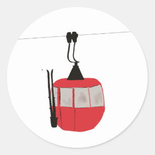 Sticker Rond Retro Red Ski Gondola Lift Personnalisé