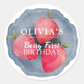 Sticker Rond Retro red Strawberry Berry First Birthday  (Devant)