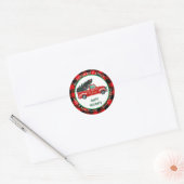 Sticker Rond Retro Red Truck2 Christmas Tree Adresse de retour (Enveloppe)