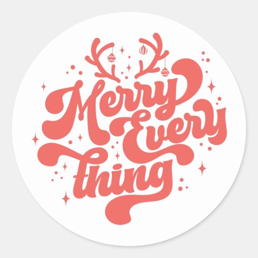 Sticker Rond Retro Red White Merry tout Joyeux Noël (Devant)