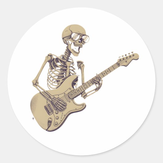 Sticker Rond Retro Rock Skeleton Guitar Graphic (Devant)
