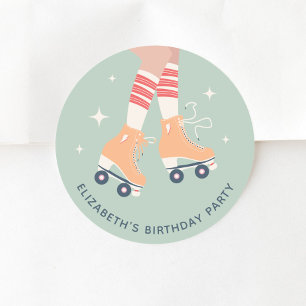 Sticker Rond Retro Roller Sking fête d'anniversaire