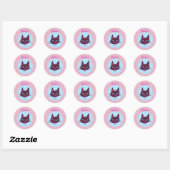 Sticker Rond Rétro rose et bleu Purring Kitty (Feuille)
