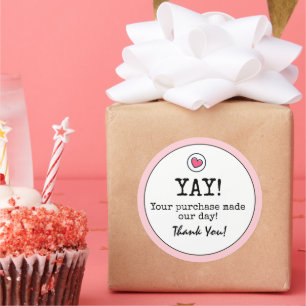 Sticker Rond Rétro rose Et Coeur Avec Merci D'Affaires