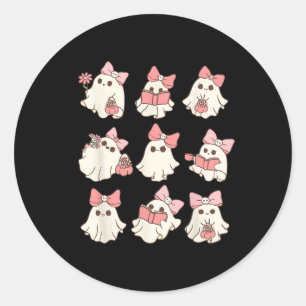 Sticker Rond Retro rose Fantôme Lecture Halloween jardinage Min