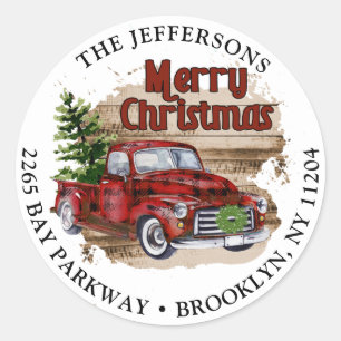 Sticker Rond Retro Rustic Christmas Retourner l'adresse Label