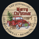 Sticker Rond Retro Rustic Christmas Retourner l'adresse Label<br><div class="desc">Apportez de la joie à vos proches et rendez la fête inoubliable avec cette collection : https://www.zazzle.com/collections/christmas_plaid_red_truck-119602872026909227?rf=238259176291992805 Pour plus de personnalisation,  cliquez sur le lien "customiser plus" et utilisez notre outil de design pour modifier ce modèle.</div>