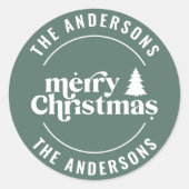 Sticker Rond Rétro Sage Vert Noël Moderne Minimal Unique (Devant)